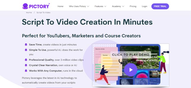 Website screenshot for Pictory