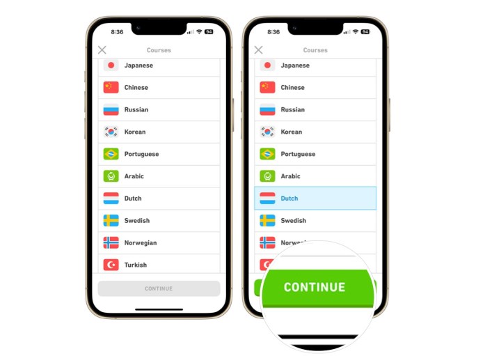 A screenshot showing how to add a new language to your Duolingo account on iPhone.