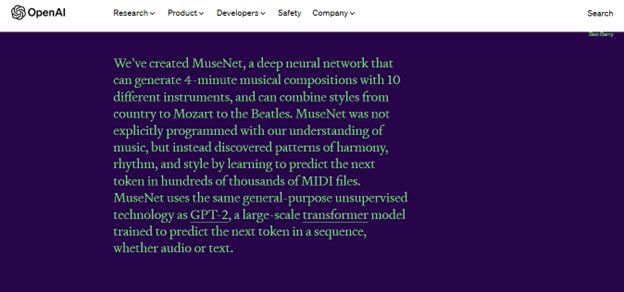 Website screenshot for MuseNet