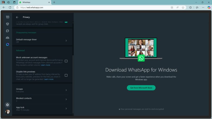 WhatsApp Web app lock privacy setting