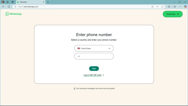 WhatsApp Web 2024 phone number prompt on Microsoft Edge
