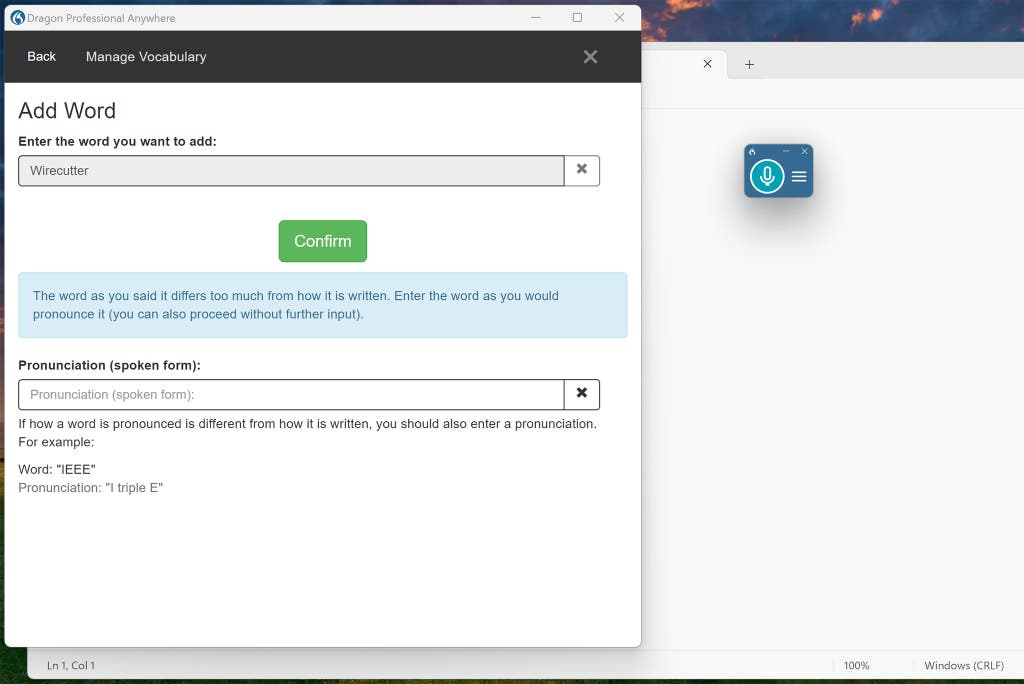 A screenshot of the Dragon app's customizable pronunciation page.