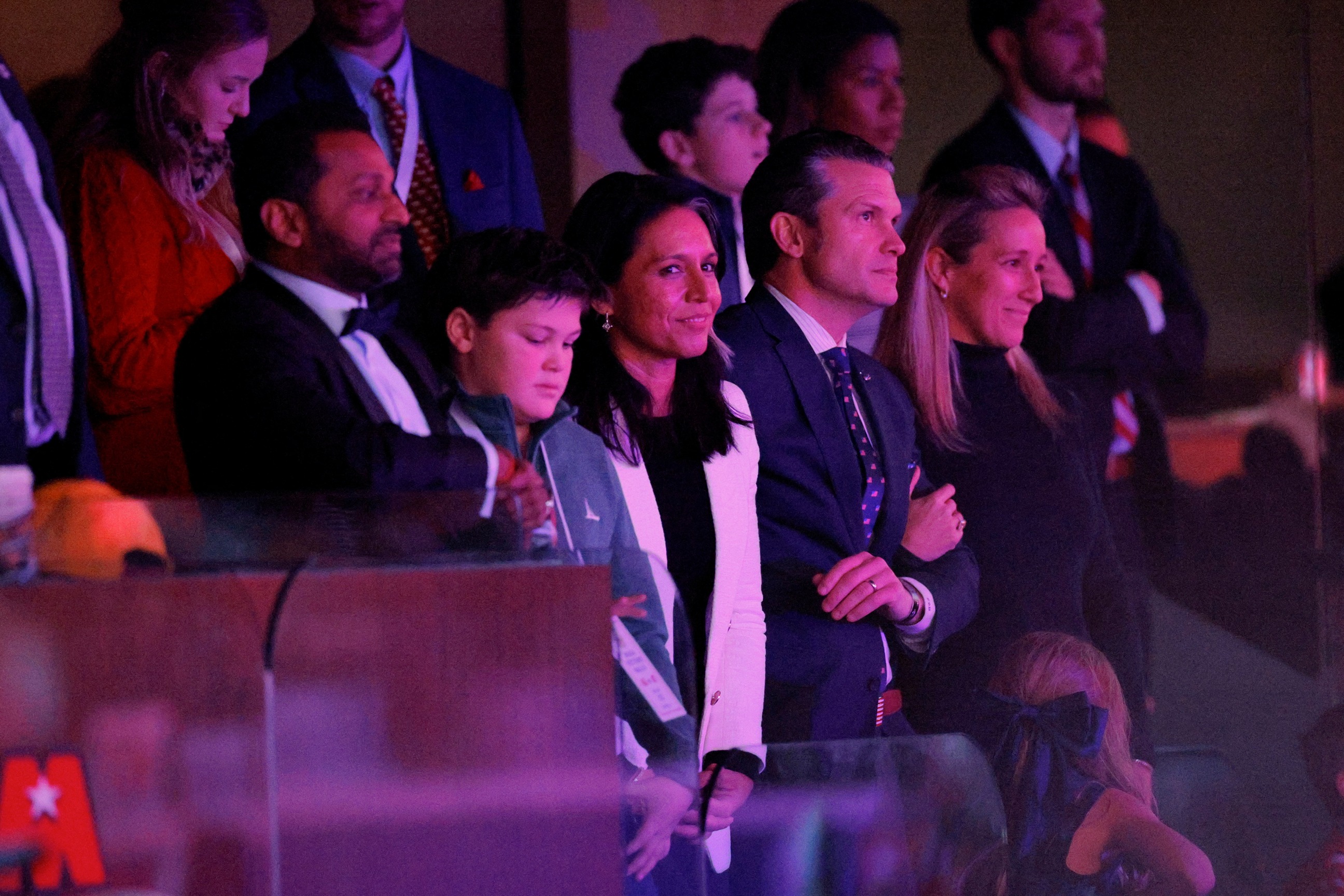 PHOTO: Kash Patel, Tulsi Gabbard and Pete Hegseth attend a rally for President-elect Donald Trump the day before he is scheduled to be inaugurated for a second term, in Washington, Jan. 19, 2025. 
