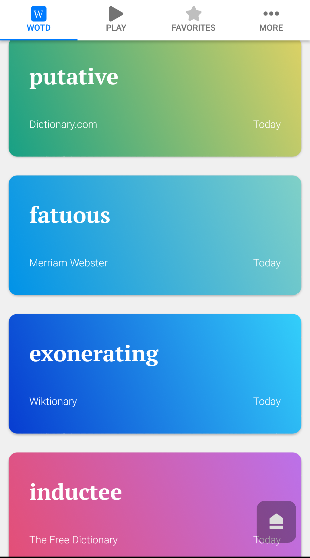 Word of the Day Vocabulary List